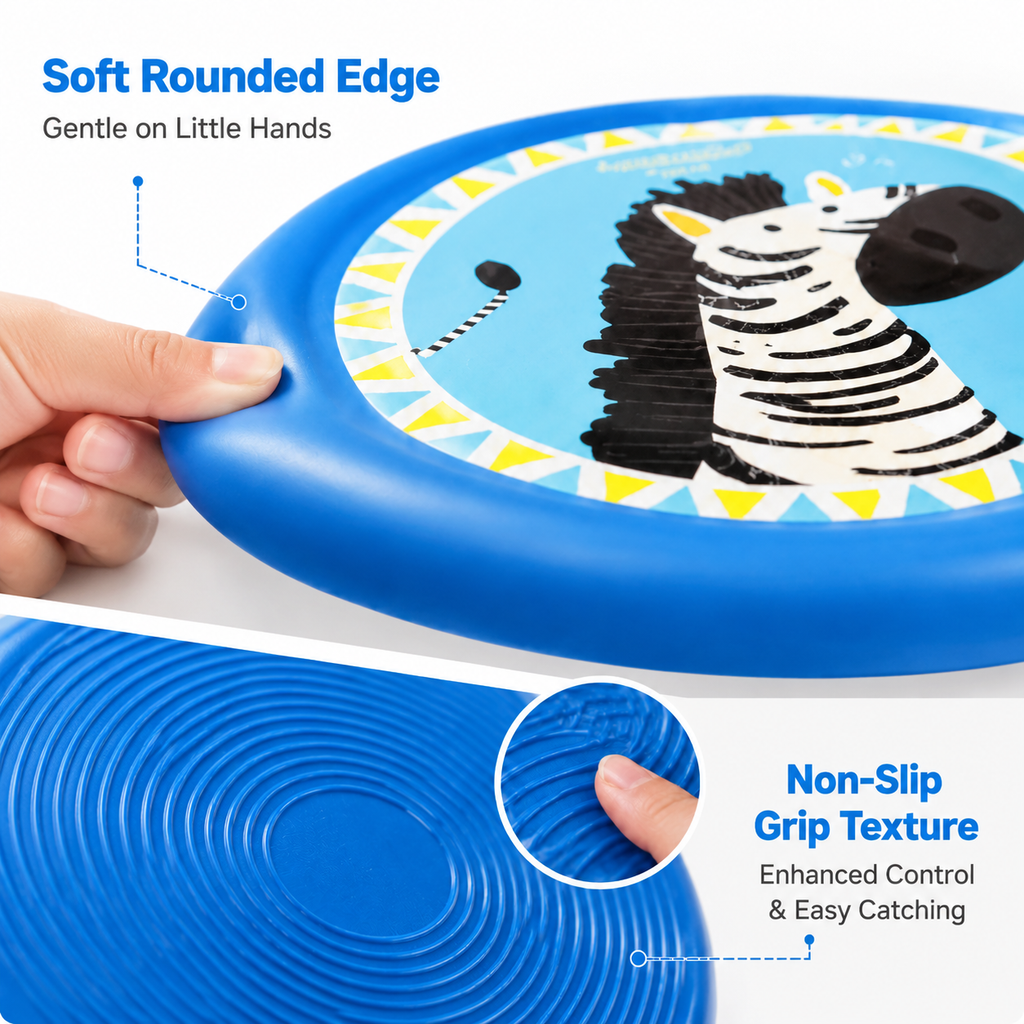 Safe Toddler Flying Disc Toy – Soft Edge Cartoon Animal Frisbee for Yard Games