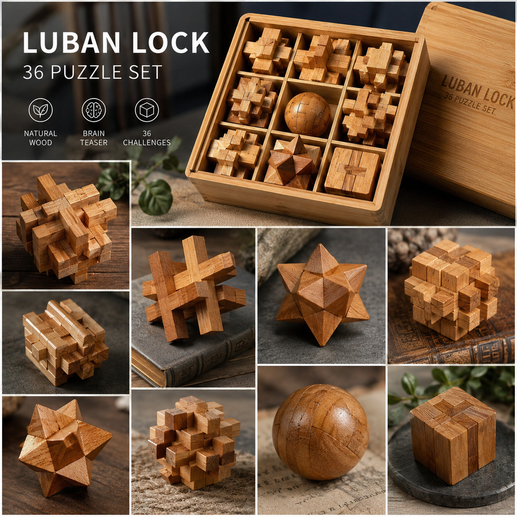 Luban Lock Wooden Brain Teaser Puzzle Set