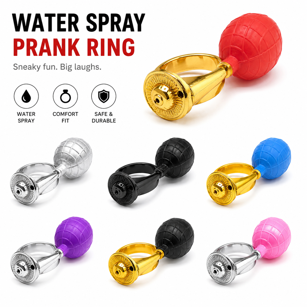 Hidden Water Spray Prank Ring – Funny Surprise Gag Toy for Parties & Office Pranks