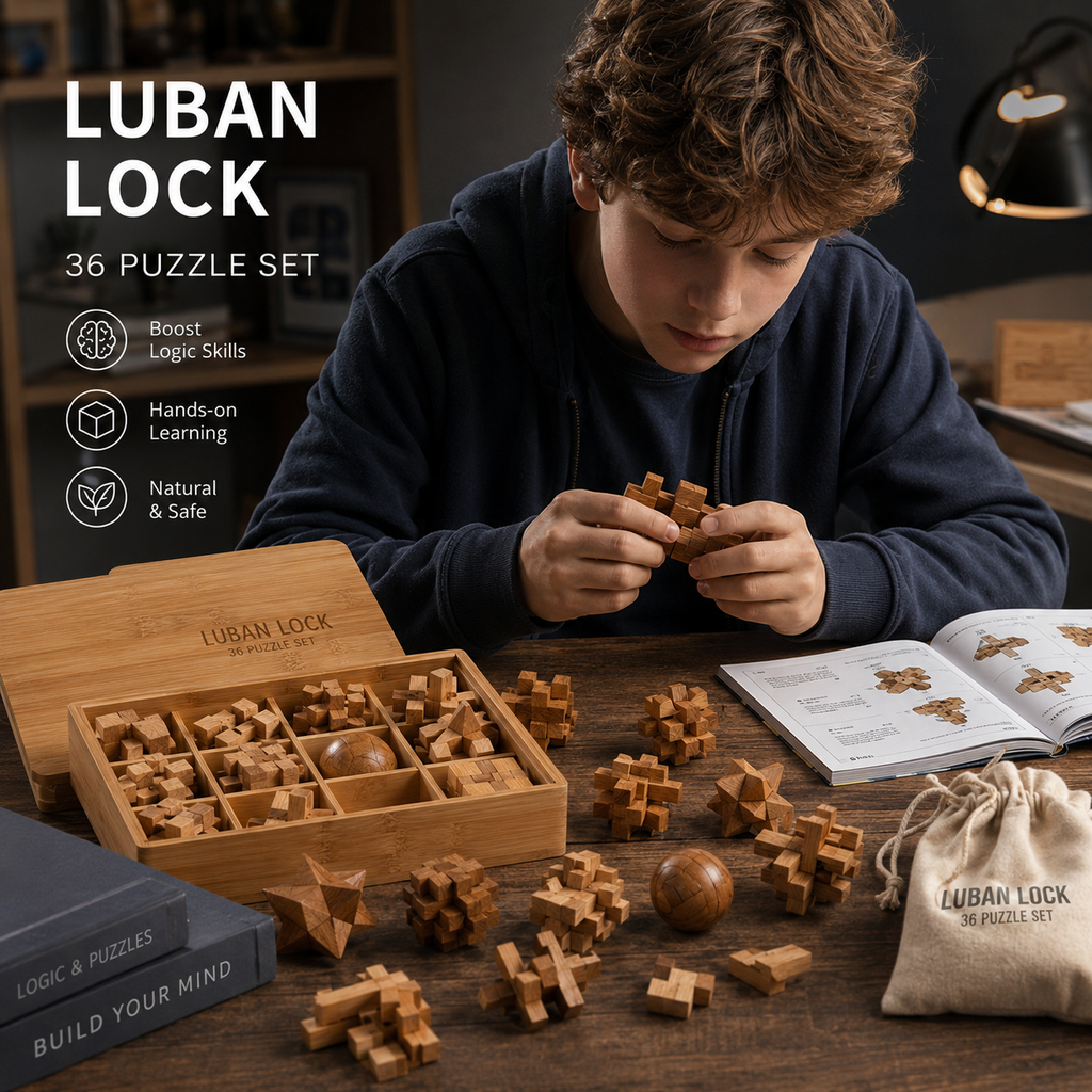 Luban Lock Wooden Brain Teaser Puzzle Set