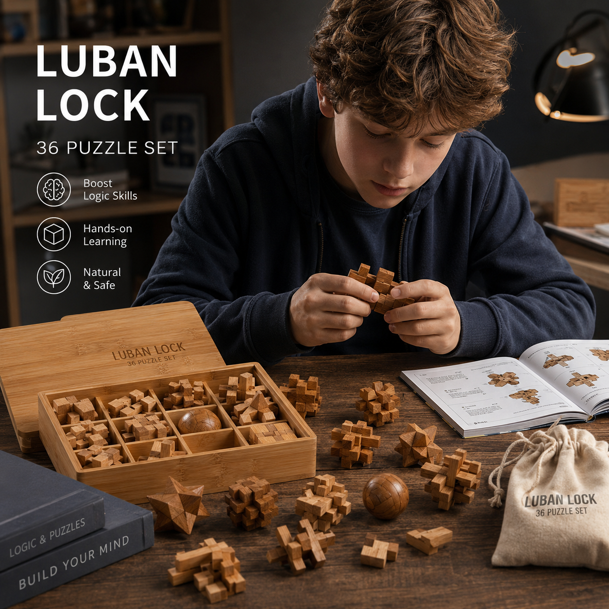 Luban Lock Wooden Brain Teaser Puzzle Set