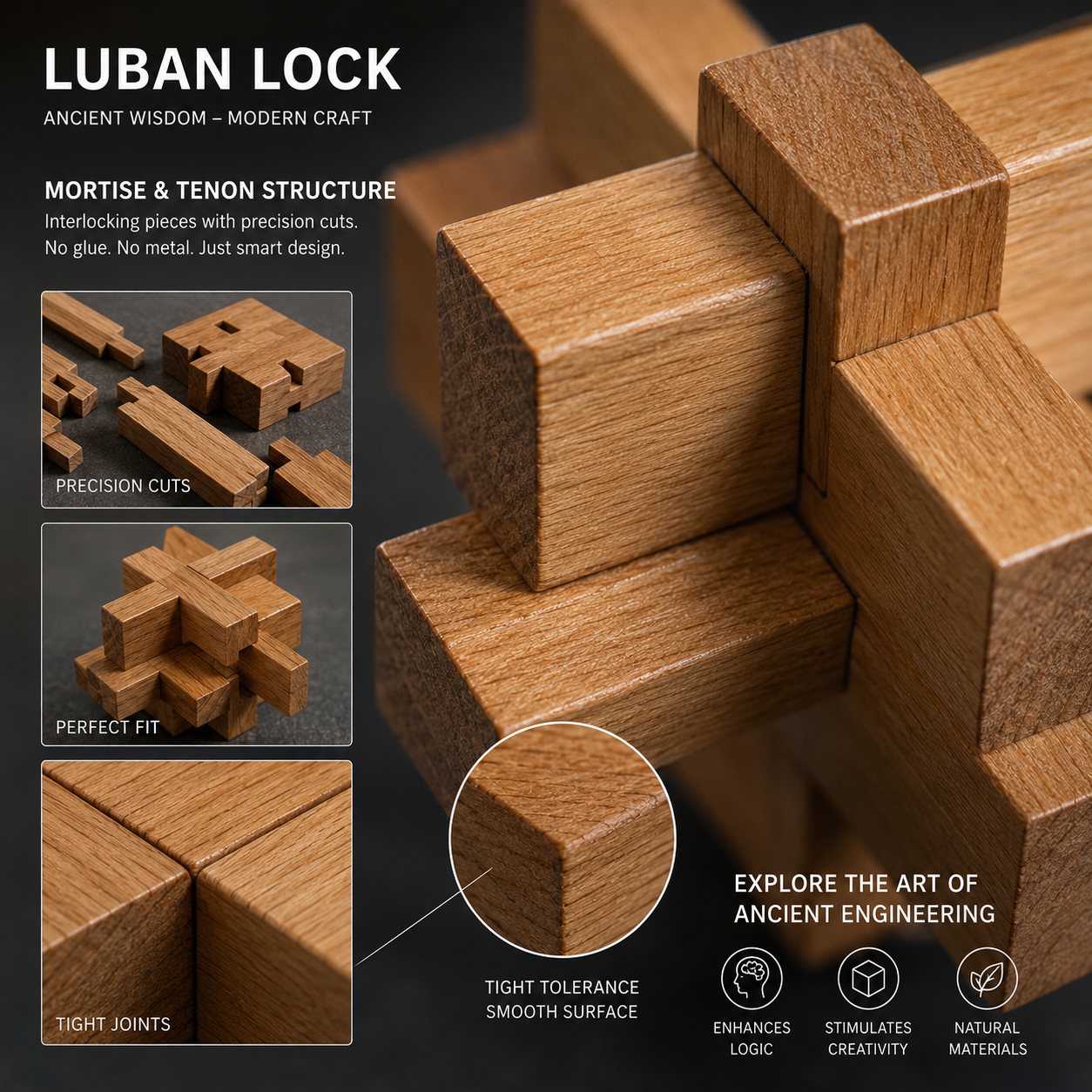 Luban Lock Wooden Brain Teaser Puzzle Set