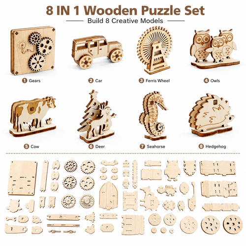 3D Wooden Puzzle DIY Assembly Brain Teaser Toy