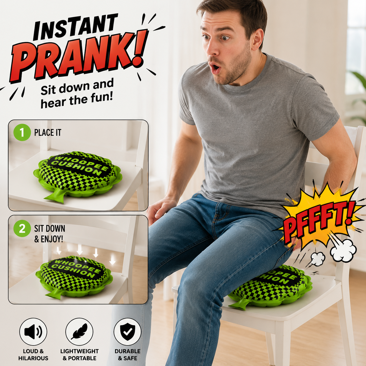 Ultra Thin Whoopee Cushion Prank Set – Hidden Seat Fart Sound Gag Toy