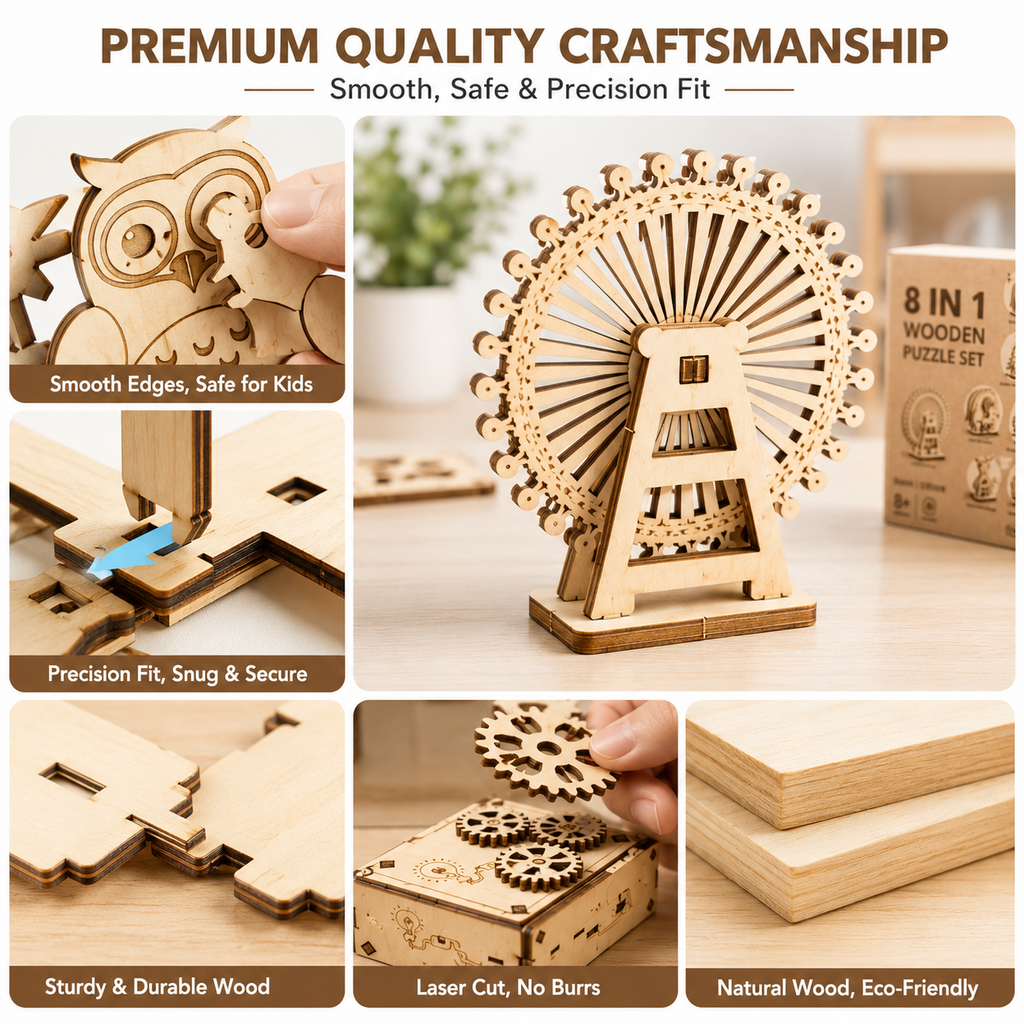 3D Wooden Puzzle DIY Assembly Brain Teaser Toy