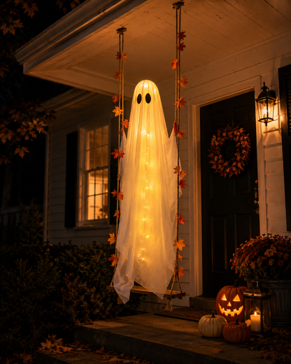 👻5FT Light-Up Ghost Swing – Remote-Controlled Halloween Porch Decor