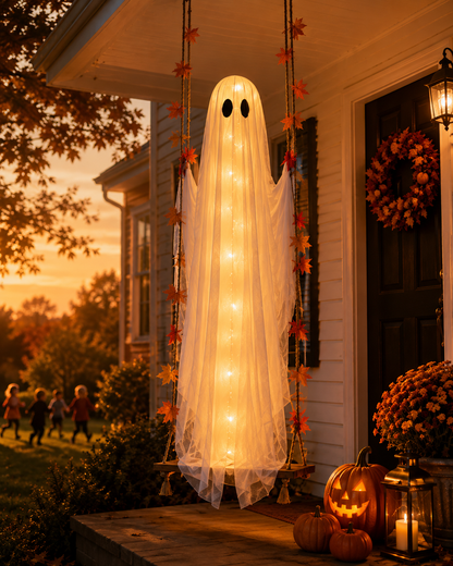 👻5FT Light-Up Ghost Swing – Remote-Controlled Halloween Porch Decor
