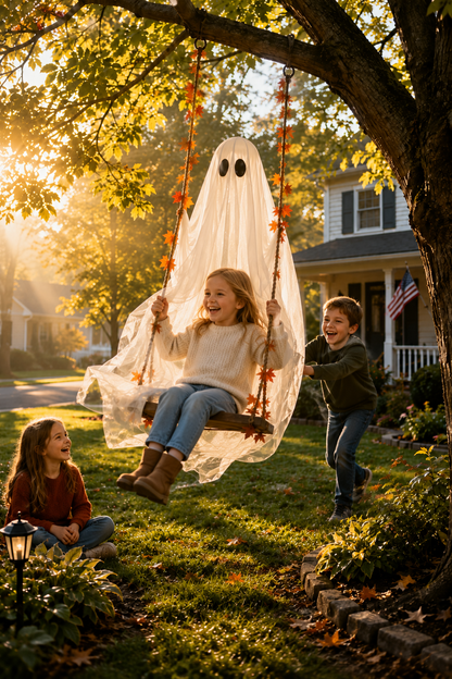 👻5FT Light-Up Ghost Swing – Remote-Controlled Halloween Porch Decor