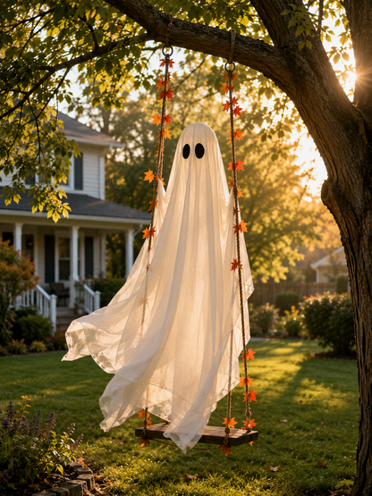 👻5FT Light-Up Ghost Swing – Remote-Controlled Halloween Porch Decor